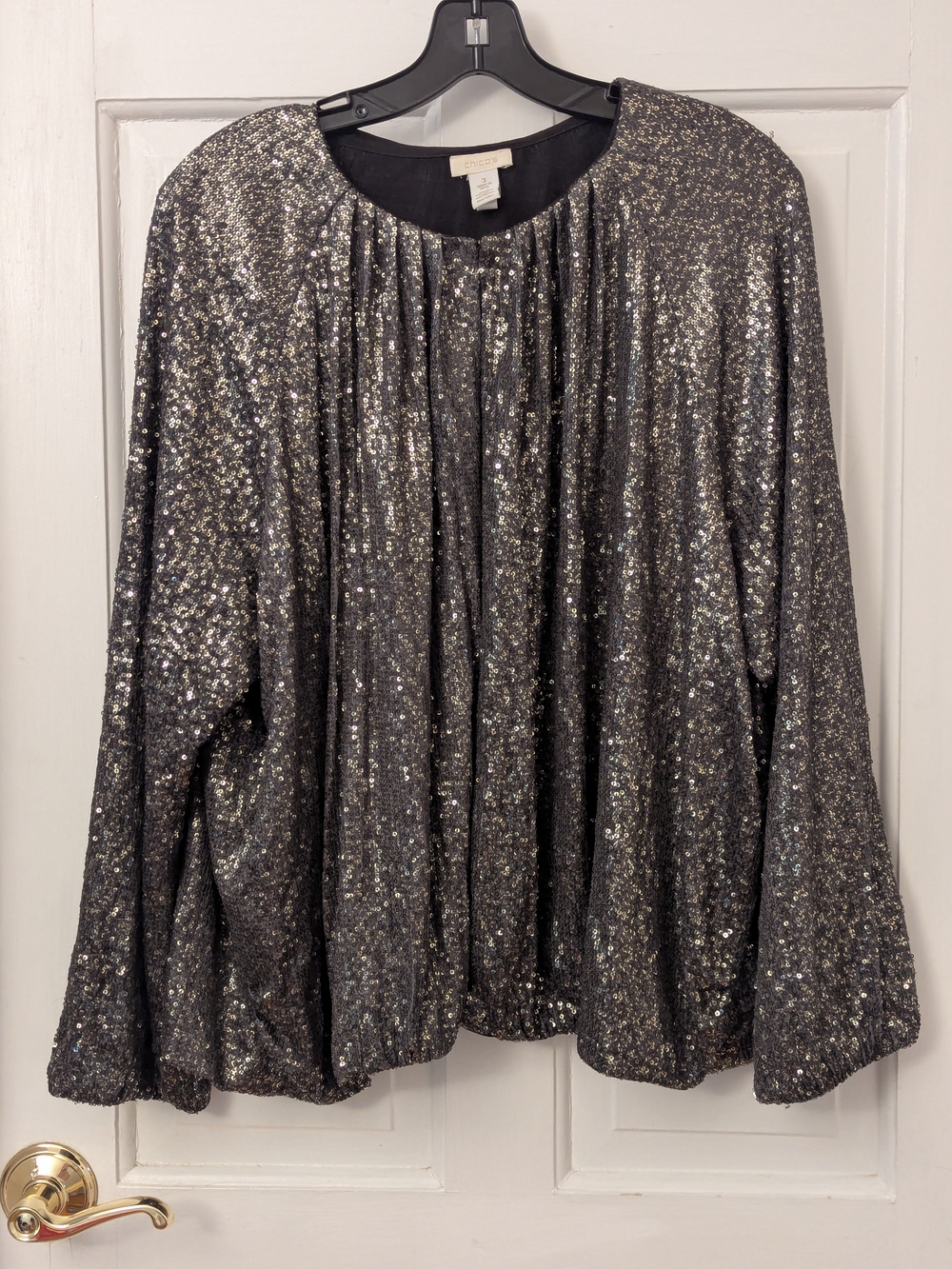 Chico's Pewter Sequin Long-Sleeve Cardigan